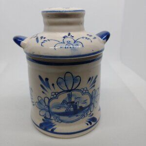 Delft Deco Hand-Painted Bisque Holland Pottery Storage Jar/Lidded